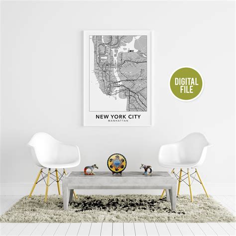 New York City Map Print Printable Wall Art NYC Map | Etsy