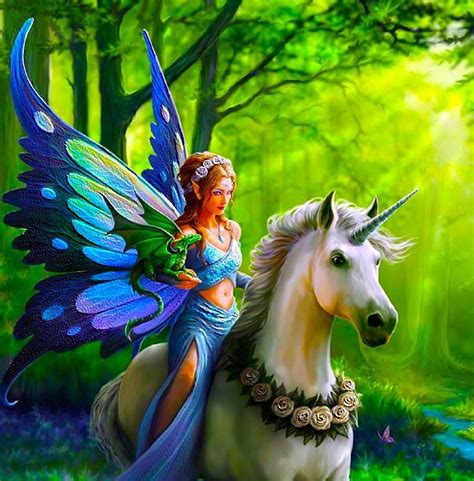 Fairy riding a unicorn with a dragon on her arm, I dare you to find a ...