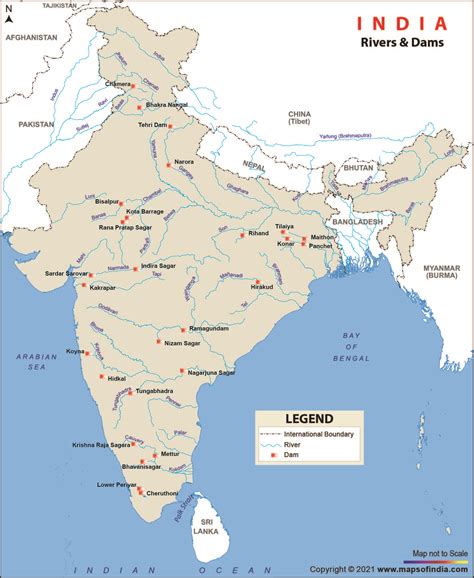 Find the map of India showing locations of major dams and reservoirs ...