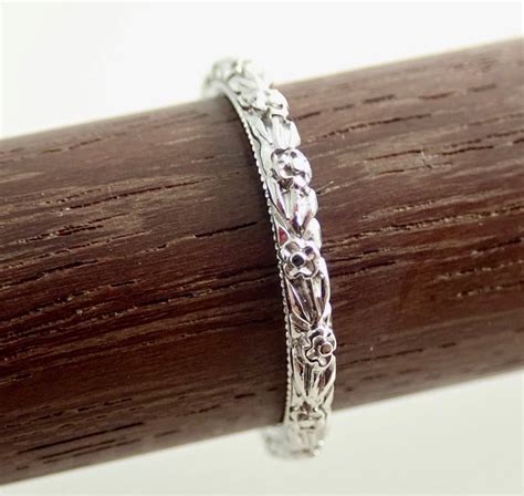 Thin Antique Carved Flower Wedding Band With Milgrain 2mm Wide - Etsy