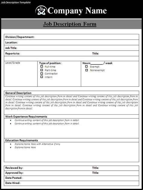 Job description template - Free Formats Excel Word