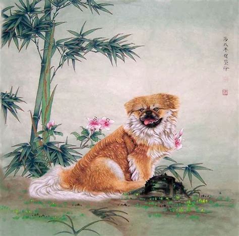 Chinese Dog Painting 0 4374014, 66cm x 66cm(26〃 x 26〃)