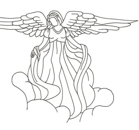 a drawing of an angel sitting on top of clouds