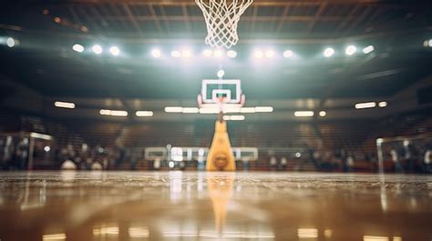 Premium Photo | Basketball Court Perspective with Hoop and Shiny Floor