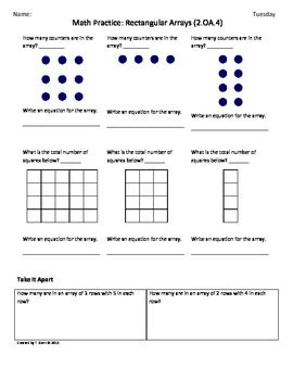 (2.OA.4) Rectangular Array- 2nd Grade Common Core Math Worksheets -4th 9 Weeks