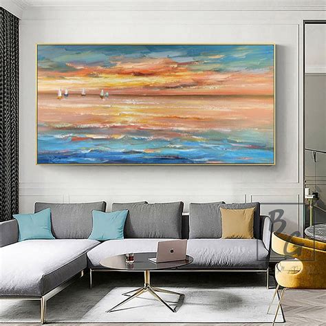 Orange Sea Paintingblue Ocean Paintinggold Large Abstract - Etsy