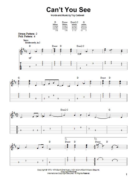 Can't You See by Marshall Tucker Band Sheet Music for Easy Guitar Tab at Sheet Music Direct