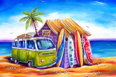 "Greenie (Surf Shack)" Painting art prints and posters by deborahbroughtonart - ARTFLAKES.COM