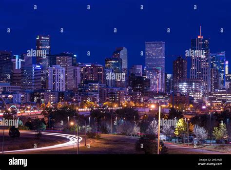 Denver Skyline at Night - Colorado Stock Photo - Alamy