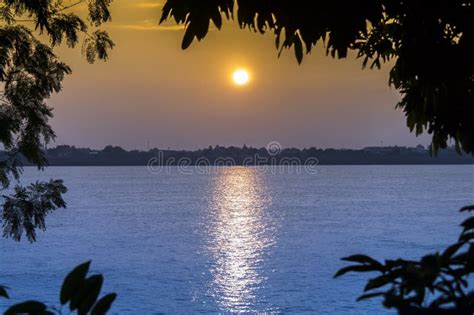 Sunset over Mekong River. stock image. Image of sundown - 44442305