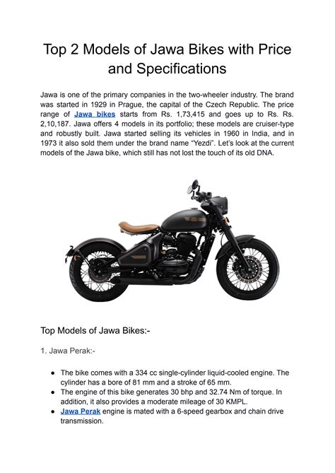 Top 2 Models of Jawa Bikes with Price and Specifications by Bike ...