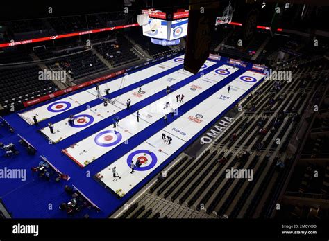 Teams compete at the U.S. Olympic Curling Team Trials at Baxter Arena in Omaha, Neb., Thursday ...