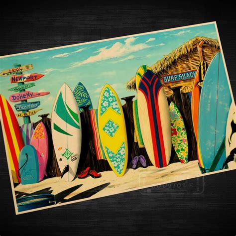 Pas cher Planche de surf Shop Vintage Voyage Surf Plage Affiche Rétro Toile Peinture DIY ...