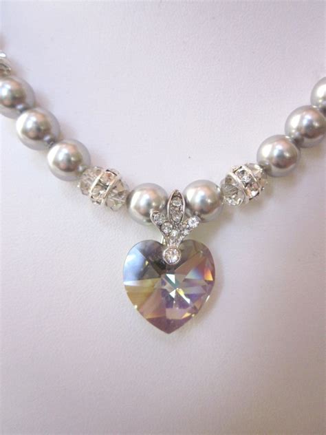 Swarovski Pearl and Crystal Necklace Light Gray Swarovski