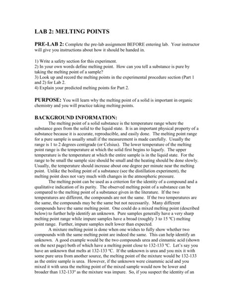 LAB 2: MELTING POINTS