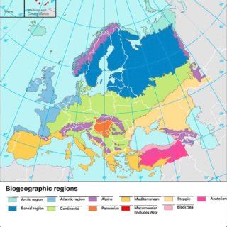 1. Map of the biogeographic regions of Europe. The biogeographic ...