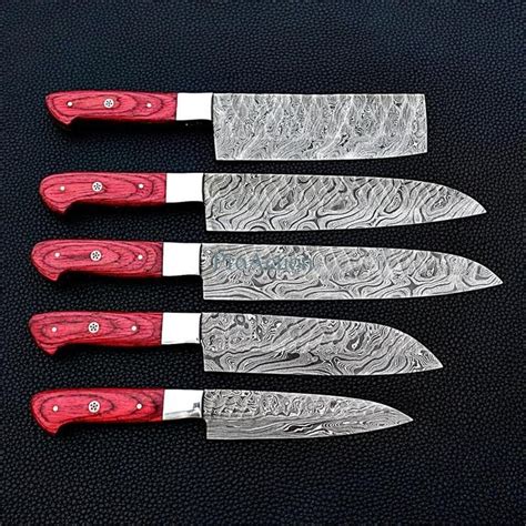 Hand Made Damascus Kitchen Knives set come with a Leather - Catawiki