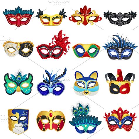 Set of colorful carnival masks ~ Icons ~ Creative Market