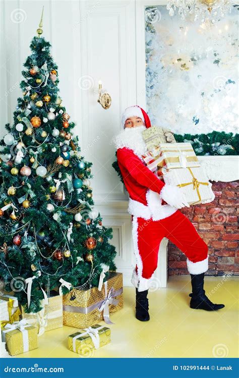 Santa in the house stock photo. Image of interior, indoors - 102991444