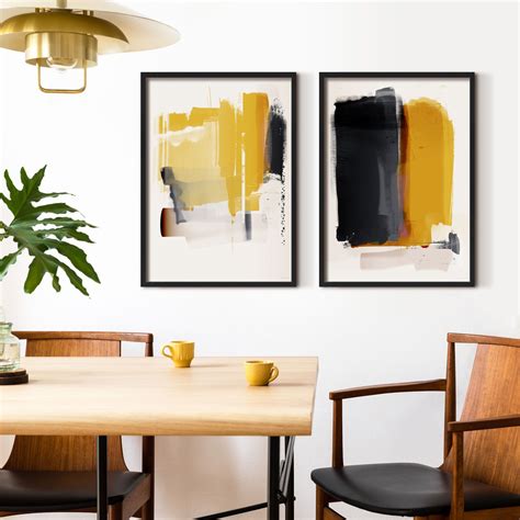 Mustard Yellow Abstract Wall Art Set Of Two Prints By Green Lili | Room wall art, Wall art sets ...