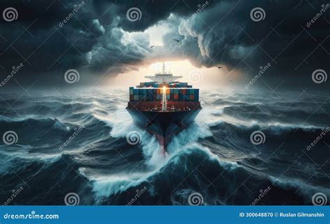 Container Cargo Ship in the Ocean Fighting Storm Stock Photo - Image of stack, commercial: 300648870