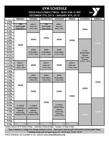 Downtown YMCA Gym Schedule by Sioux Falls YMCA - Issuu