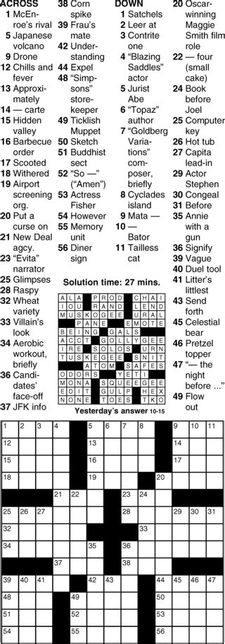 Sheffer Interactive Crossword Puzzle for October 15, 2016 | Comics Kingdom