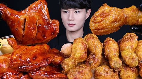 ENG SUB) ASMR SWEET FRIED CHICKEN & SPICY BBQ CHICKEN EATING SOUNDS ...