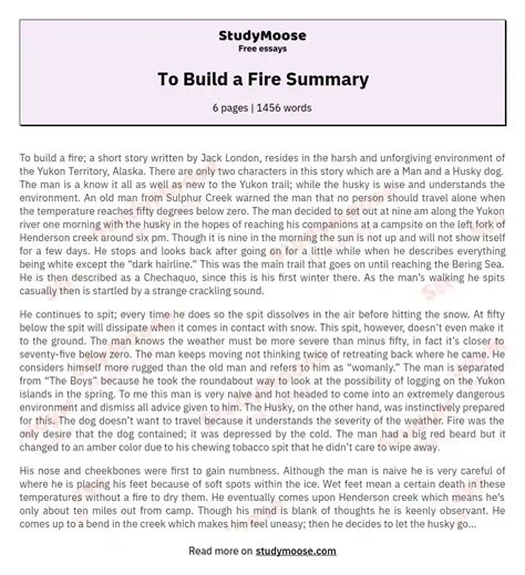 To Build a Fire Summary Free Essay Example