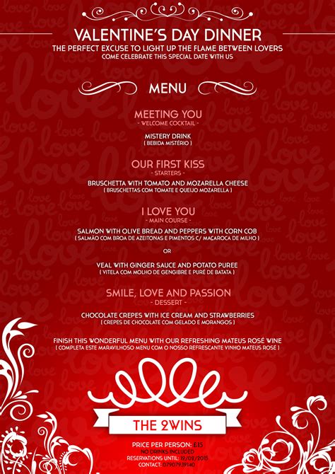 Valentine's Day 2015 Dinner Menu Printing and Web | Valentine dinner, Dinner party menu ...