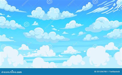 Cloudy Sky Background. Cartoon Atmospheric Anime Scenery with White ...