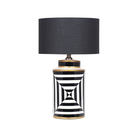 Black and White Optic Stripe Ceramic Table Lamp (Base Only)