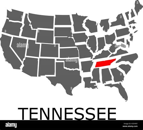 Bordering geographical map of USA with State of Tennessee marked with red color Stock Vector ...