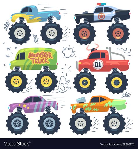 Monster cars cartoon cars with big wheels Vector Image