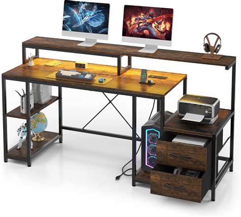 Jojoka Computer Gaming Desk with Storage Drawers, 63'' Home Office Desk ...