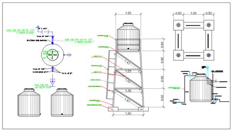 Elevated water tank detail water structure view dwg file - Cadbull