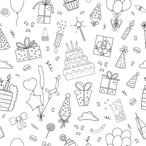 Premium Vector | Vector black and white seamless pattern with cute happy Birthday design ...