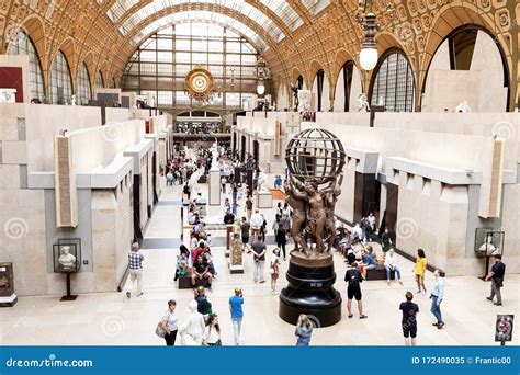 Crowds of Tourists Visit the Famous Orsay Museum with Sculptures and Impressionist Paintings ...