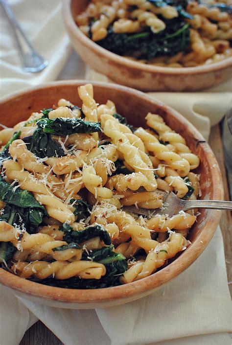 Gemelli Pasta with Garden Greens and Pine Nuts | Bev Cooks