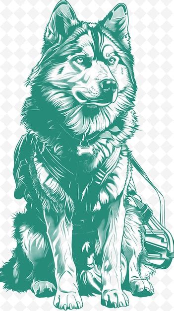 Premium PSD | Alaskan malamute with a sled and harness looking powerful an animals sketch art ...
