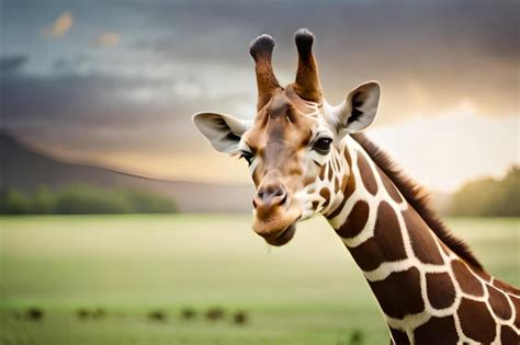 Premium AI Image | a giraffe with a sunset in the background