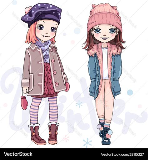 Set girls in winter clothes Royalty Free Vector Image