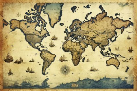 AI generated Great detailed illustration of the world map in vintage ...