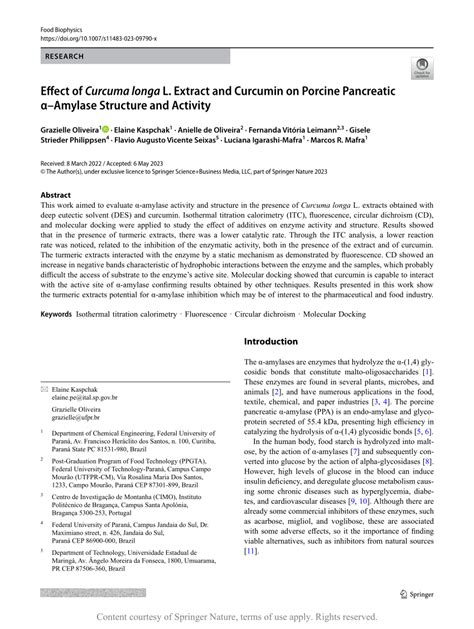 Effect of Curcuma longa L. Extract and Curcumin on Porcine Pancreatic α ...