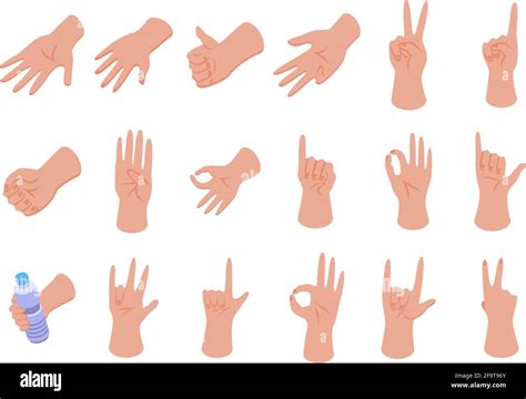 Hand gestures icons set. Isometric set of hand gestures vector icons for web design isolated on ...