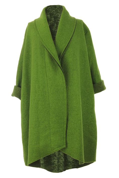 Boiled Wool Draped Oversized Coat LIME GREEN One Size Plus UK 8-20 Green Winter Coat, Green Wool ...