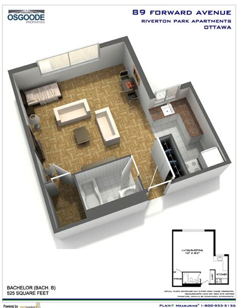 3D Floor plan Bachelor (B) | Floor plans, Riverton, Osgoode