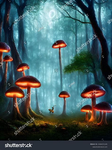 Enchanted Forest Night Illuminated By Glowing Stock Illustration ...