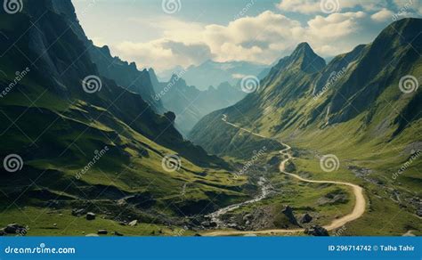 A Mountain Pass with a Winding Trail Stock Illustration - Illustration of scenic, grass: 296714742