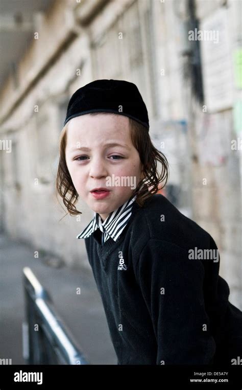 Portrait of a cute Orthodox Jewish boy taken in Mea Shearim neighborhood in Jerusalem,Israel ...